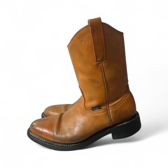 Original Michel Men's Work Brown Boots Size 8.5 Leather Slip Resistant Used - Picture 2 of 7